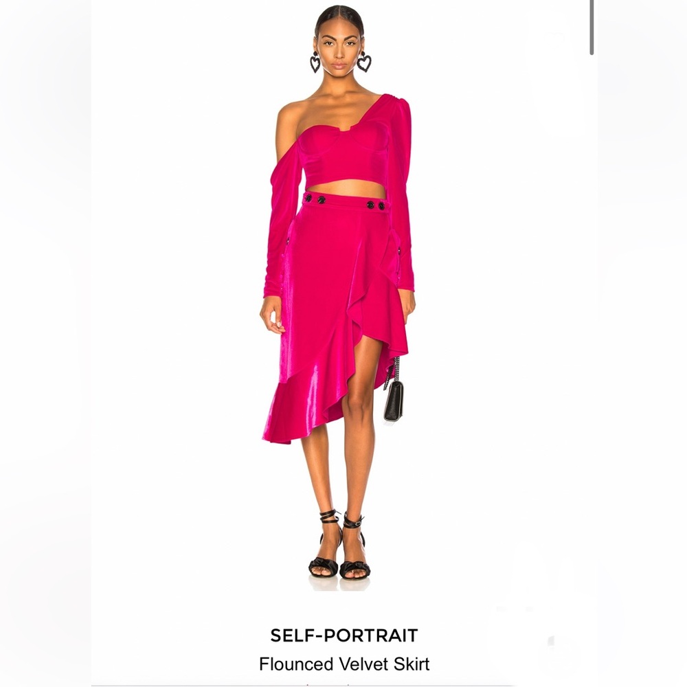 Self Portrait pink velvet asymmetrical skirt